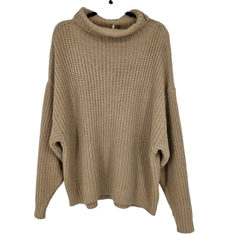 NWT Free People Gilded Beige Swim Too Deep Oversized Turtleneck Sweater Size XS
